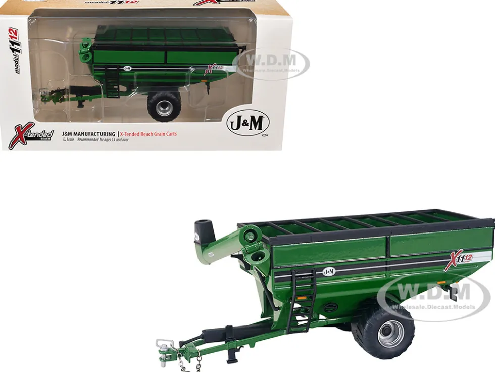J&M 1112 X-Tended Reach Grain Cart with Wheels Green 1/64 Diecast Model by SpecCast