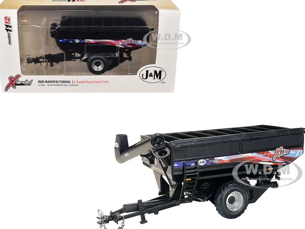J&M 1112 X-Tended Reach Patriotic Grain Cart with Dual Wheels Black 1/64 Diecast Model by SpecCast
