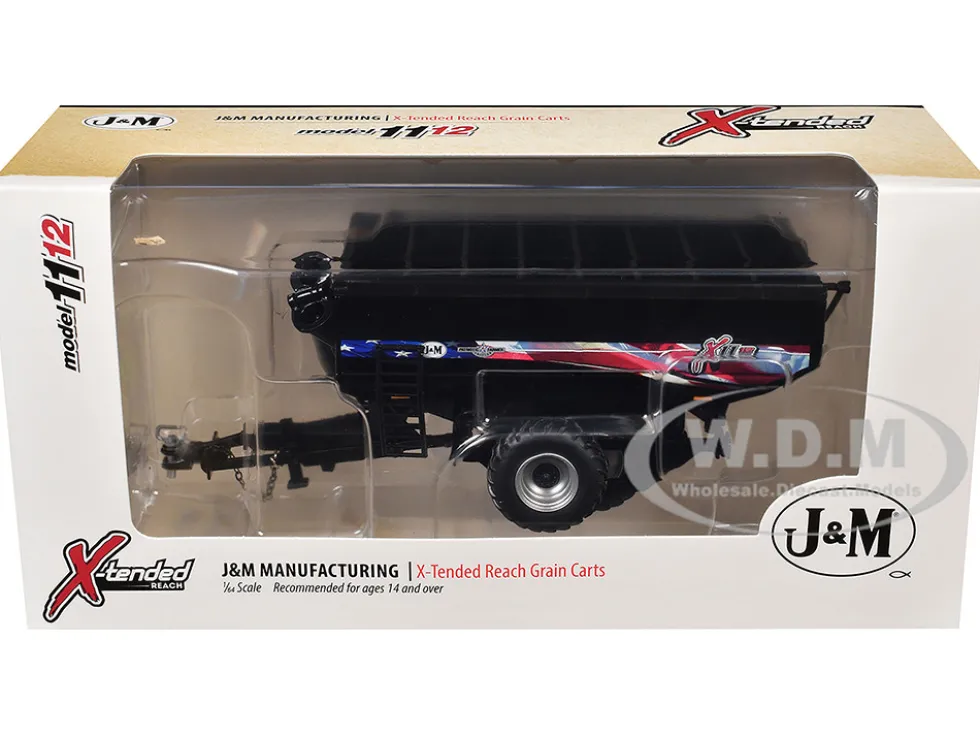 J&M 1112 X-Tended Reach Patriotic Grain Cart with Dual Wheels Black 1/64 Diecast Model by SpecCast