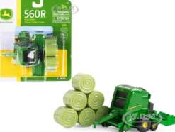 John Deere 560R Round Baler Green Six Hay Bales 1/64 Diecast Model ERTL TOMY 45693