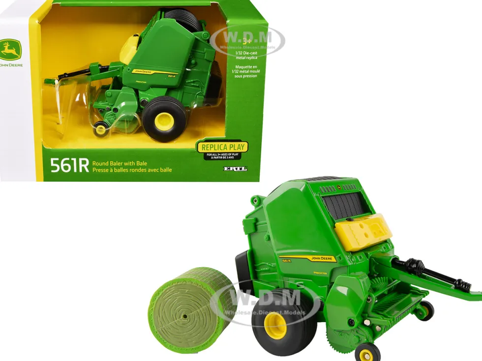 John Deere 561R Round Baler Green with Bale "Replica Play" Series 1/32 Diecast Model by ERTL TOMY