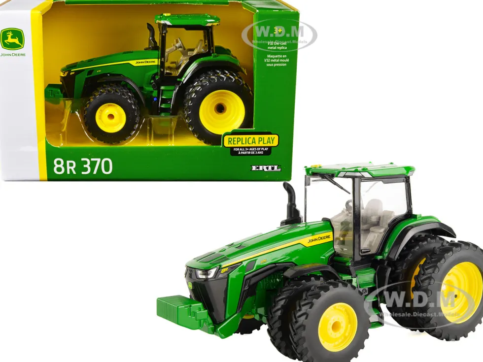 John Deere 8R 370 Tractor Dual Wheels Green Replica Play 1/32 Diecast Model ERTL TOMY 45754