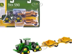 John Deere 9RX 590 Tractor Green with Two 1812D C Scrapers Yellow 1/64 Diecast Model by ERTL TOMY