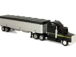 John Deere Semi Truck Tractor Grain Trailer Black Silver 1/64 Diecast Model Ertl Tomy 15978