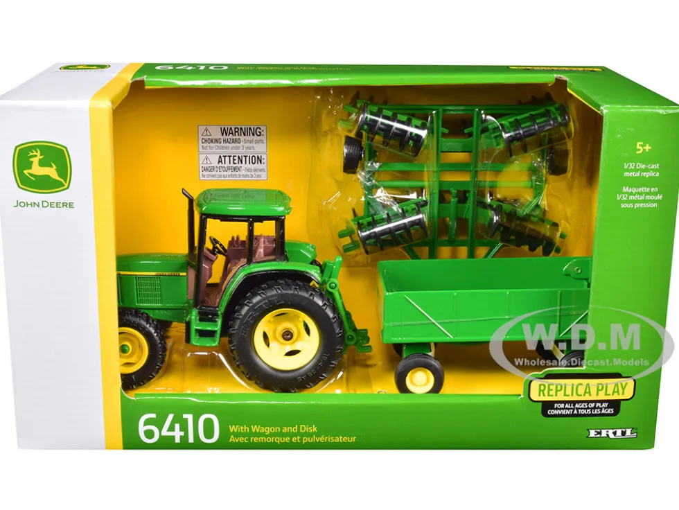 John Deere 6410 Tractor Barge Wagon Disc Harrow Folding Wings 1/32 Diecast Models ERTL TOMY 15489