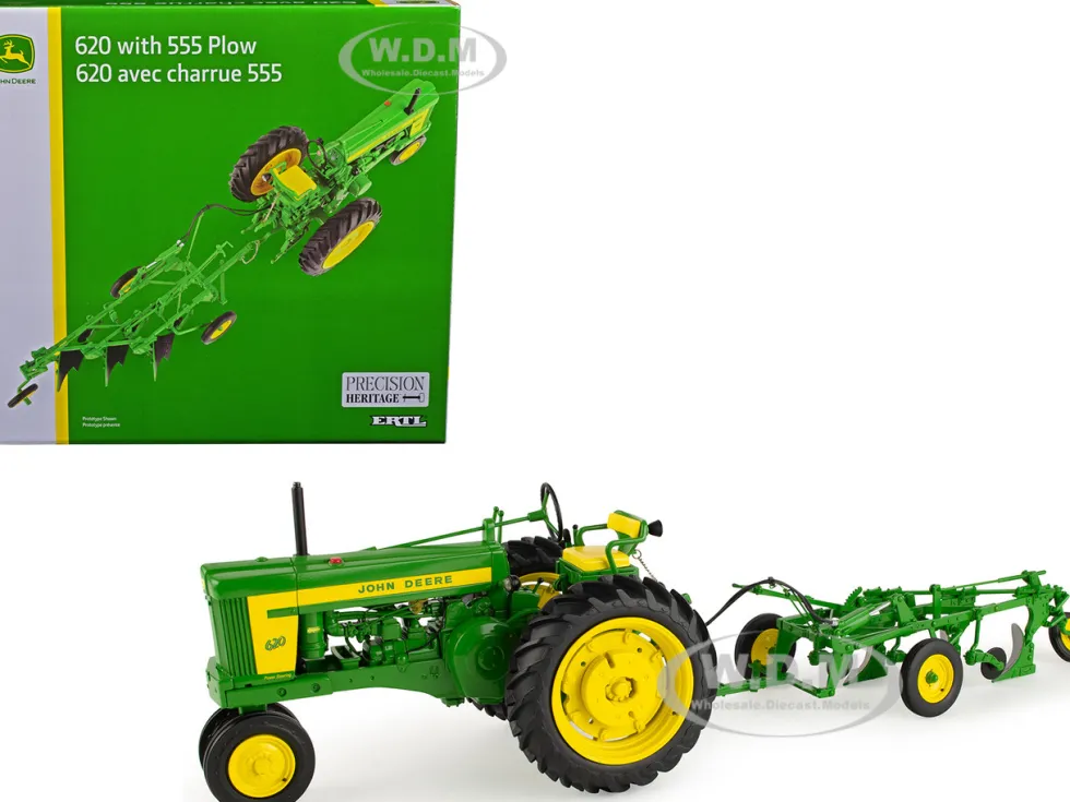 John Deere 620 Tractor 555 Plow Green Precision Heritage Series 1/16 Diecast Model ERTL TOMY 45691