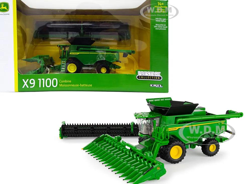 John Deere X9 1100 Combine with 12-Row Corn Head and Draper Grain Head 1/64 Diecast Model ERTL TOMY 45735
