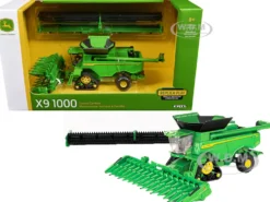 John Deere X9 1000 Tracked Combine with 16-Row Corn Head and Draper Grain Head Green "Replica Play" Series 1/64 Diecast Model by ERTL TOMY