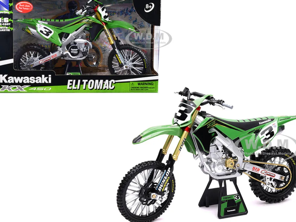 Kawasaki KX 450F Dirt Bike Motorcycle 3 Eli Tomac Green and Black Kawasaki Racing Team 1/6 Diecast Model New Ray 49663