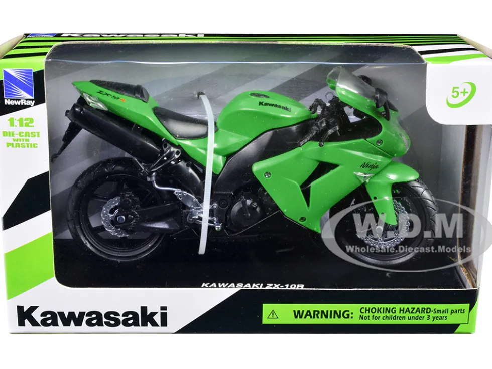 Kawasaki ZX 10R Ninja Motorcycle Green 1/12 Diecast Model New Ray 42443A