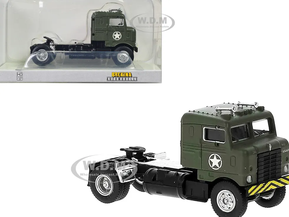 1950 Kenworth Bullnose Truck Tractor Olive Drab United States Air Force 1/87 HO Scale Model Car Brekina BRE85954