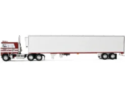 Kenworth K100 COE Flat Top and 53' Utility Trailer with Reefer "Red's Favorites - Jim Skrinar" Red with White Stripes 1/64 Diecast Model by DCP/First Gear