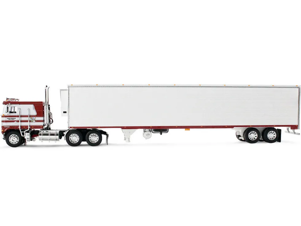 Kenworth K100 COE Flat Top and 53' Utility Trailer with Reefer "Red's Favorites - Jim Skrinar" Red with White Stripes 1/64 Diecast Model by DCP/First Gear