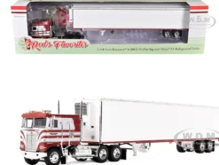 Kenworth K100 COE Flat Top and 53' Utility Trailer with Reefer "Red's Favorites - Jim Skrinar" Red with White Stripes 1/64 Diecast Model by DCP/First Gear