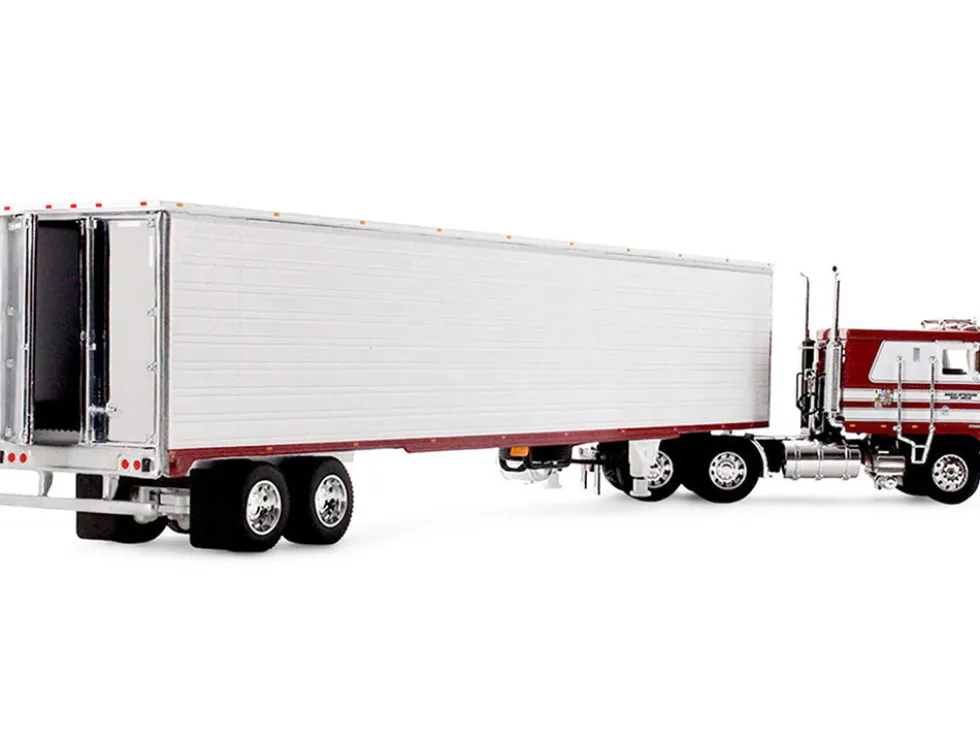 Kenworth K100 COE Flat Top and 53' Utility Trailer with Reefer "Red's Favorites - Jim Skrinar" Red with White Stripes 1/64 Diecast Model by DCP/First Gear