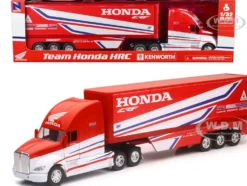 Kenworth Semi Truck Red and White Team Honda HRC 1/32 Diecast Model New Ray NR10893