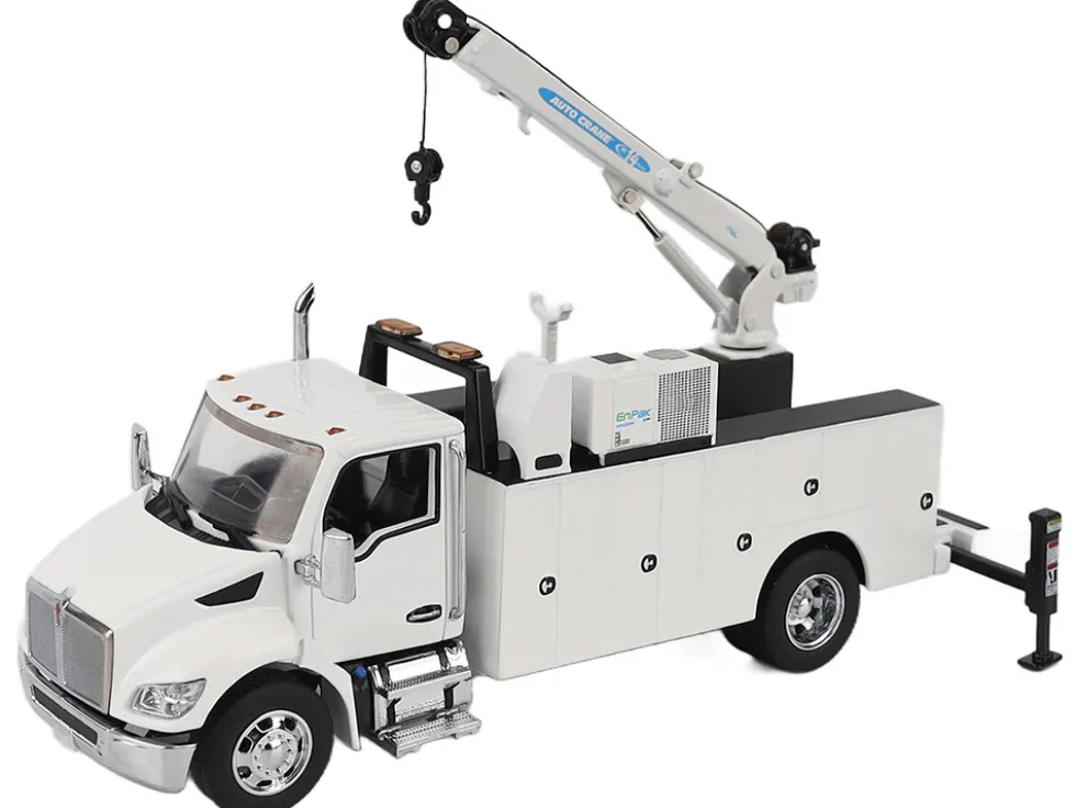 Kenworth T380 Auto-Crane Titan 85-Body HC14-Crane Work Truck with Miller EnPak White "Transport Series" 1/50 Diecast Model by Diecast Masters