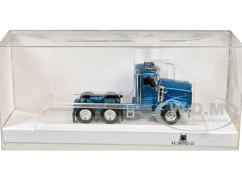 Kenworth T800 Day Cab Blue Metallic 1/87 (HO) Plastic Model Car by HO Logistics