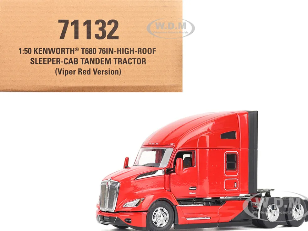Kenworth T680 76" High Roof Sleeper Cab Truck Tractor Viper Red "Transport Series" 1/50 Diecast Model by Diecast Masters