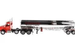 Kenworth T880 SBFA Tandem Day Cab Truck Pusher Axle Heil FD9300/DT-C4 Petroleum Tanker Trailer Frontier Tank Lines Red Chrome Transport Series Limited Edition 500 pieces Worldwide 1/50 Diecast Model Diecast Masters 64190