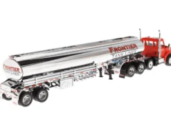 Kenworth T880 SBFA Tandem Day Cab Truck Pusher Axle Heil FD9300/DT-C4 Petroleum Tanker Trailer Frontier Tank Lines Red Chrome Transport Series Limited Edition 500 pieces Worldwide 1/50 Diecast Model Diecast Masters 64190