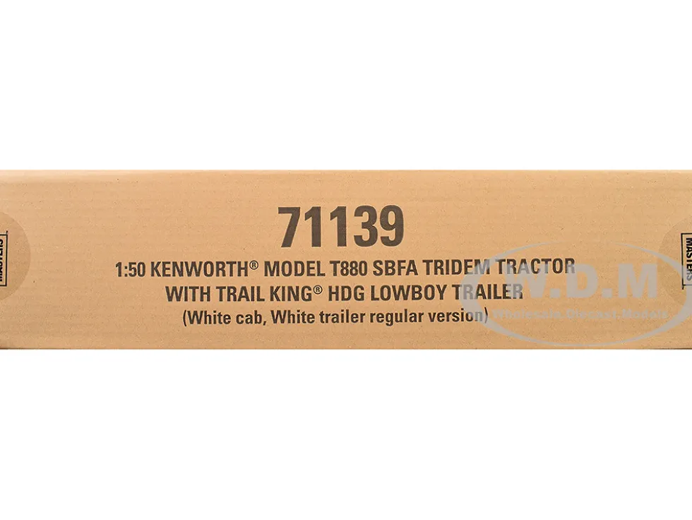 Kenworth T880 SBFA Tridem Truck with Trail King HDG Lowboy Trailer White "Transport Series" 1/50 Diecast Model by Diecast Masters