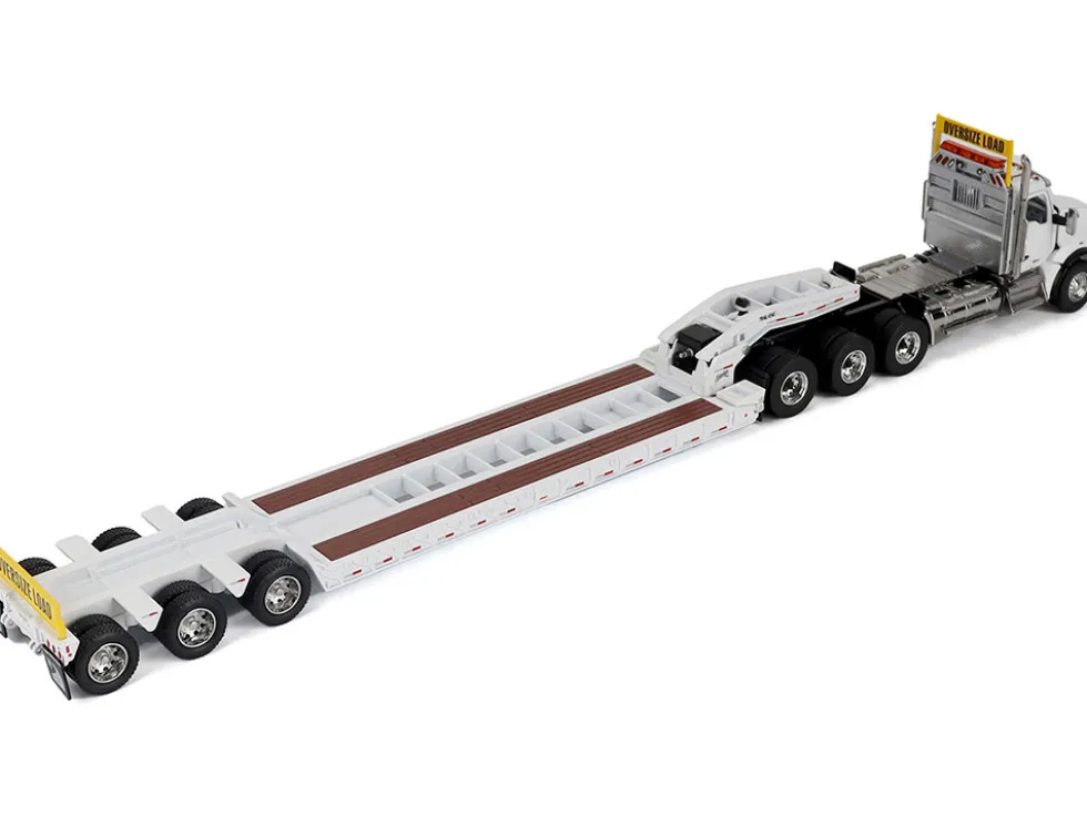 Kenworth T880 SBFA Tridem Truck with Trail King HDG Lowboy Trailer White "Transport Series" 1/50 Diecast Model by Diecast Masters