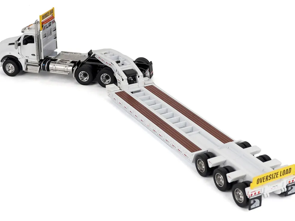 Kenworth T880 SBFA Tridem Truck with Trail King HDG Lowboy Trailer White "Transport Series" 1/50 Diecast Model by Diecast Masters