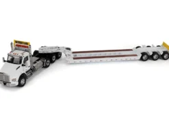 Kenworth T880 SBFA Tridem Truck with Trail King HDG Lowboy Trailer White