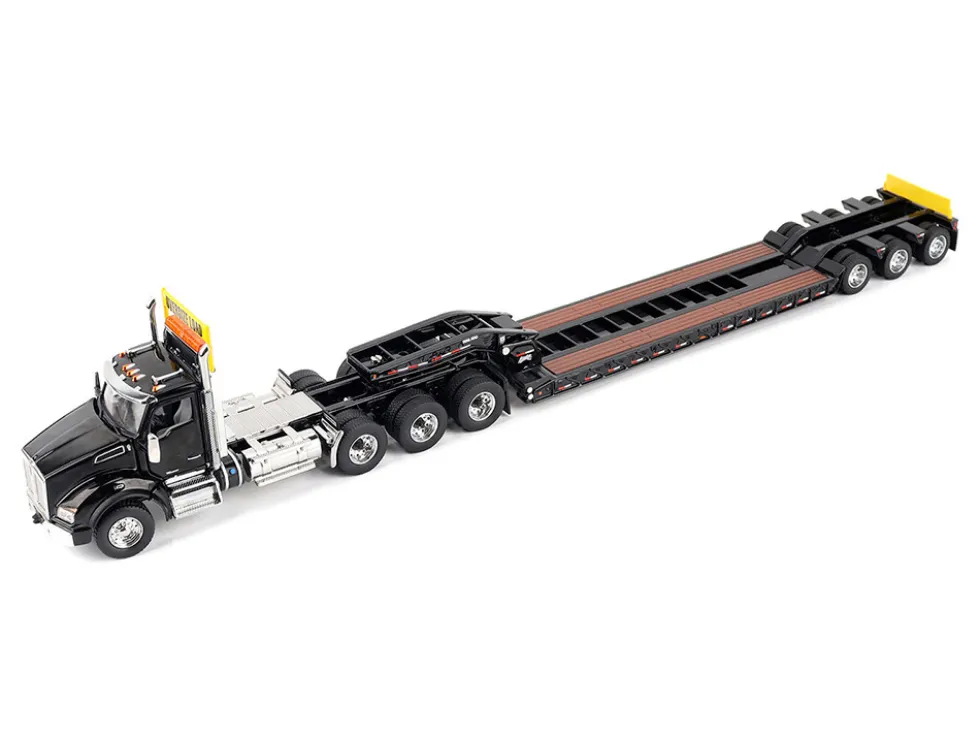 Kenworth T880 SBFA Tridem Truck with Trail King HDG Lowboy Trailer Black "Transport Series" 1/50 Diecast Model by Diecast Masters