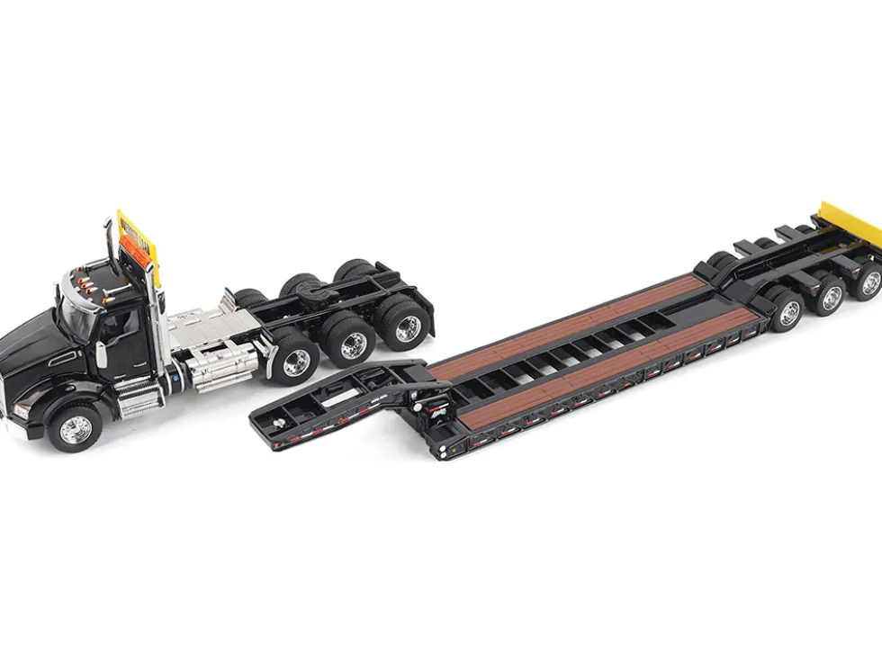 Kenworth T880 SBFA Tridem Truck with Trail King HDG Lowboy Trailer Black "Transport Series" 1/50 Diecast Model by Diecast Masters