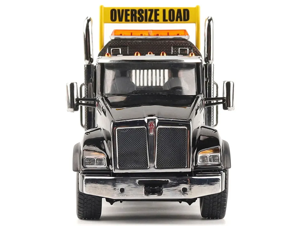 Kenworth T880 SBFA Tridem Truck with Trail King HDG Lowboy Trailer Black "Transport Series" 1/50 Diecast Model by Diecast Masters