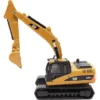 Kenworth T880 SBFS Sleeper Tandem Tractor Black with Lowboy Trailer and CAT 320D L Hydraulic Excavator Yellow 1/87 HO Diecast Model Diecast Masters 84420