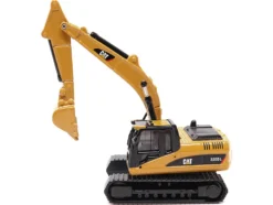 Kenworth T880 SBFS Sleeper Tandem Tractor Black with Lowboy Trailer and CAT 320D L Hydraulic Excavator Yellow 1/87 HO Diecast Model Diecast Masters 84420
