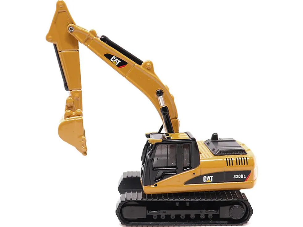 Kenworth T880 SBFS Sleeper Tandem Tractor Black with Lowboy Trailer and CAT 320D L Hydraulic Excavator Yellow 1/87 HO Diecast Model Diecast Masters 84420