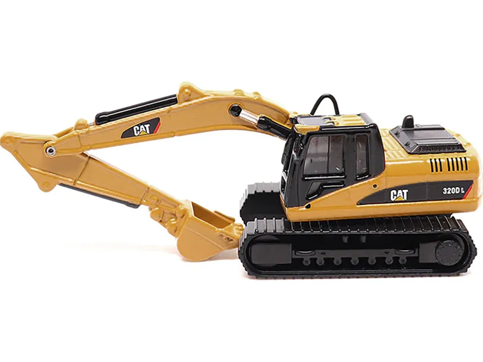 Kenworth T880 SBFS Sleeper Tandem Tractor Black with Lowboy Trailer and CAT 320D L Hydraulic Excavator Yellow 1/87 HO Diecast Model Diecast Masters 84420
