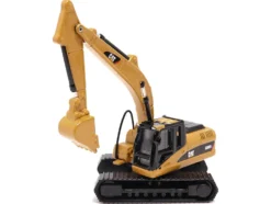 Kenworth T880 SBFS Sleeper Tandem Tractor Black with Lowboy Trailer and CAT 320D L Hydraulic Excavator Yellow 1/87 HO Diecast Model Diecast Masters 84420