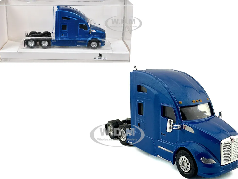 Kenworth T680 Sleeper Cab Blue Metallic 1/87 (HO) Plastic Model Car by HO Logistics