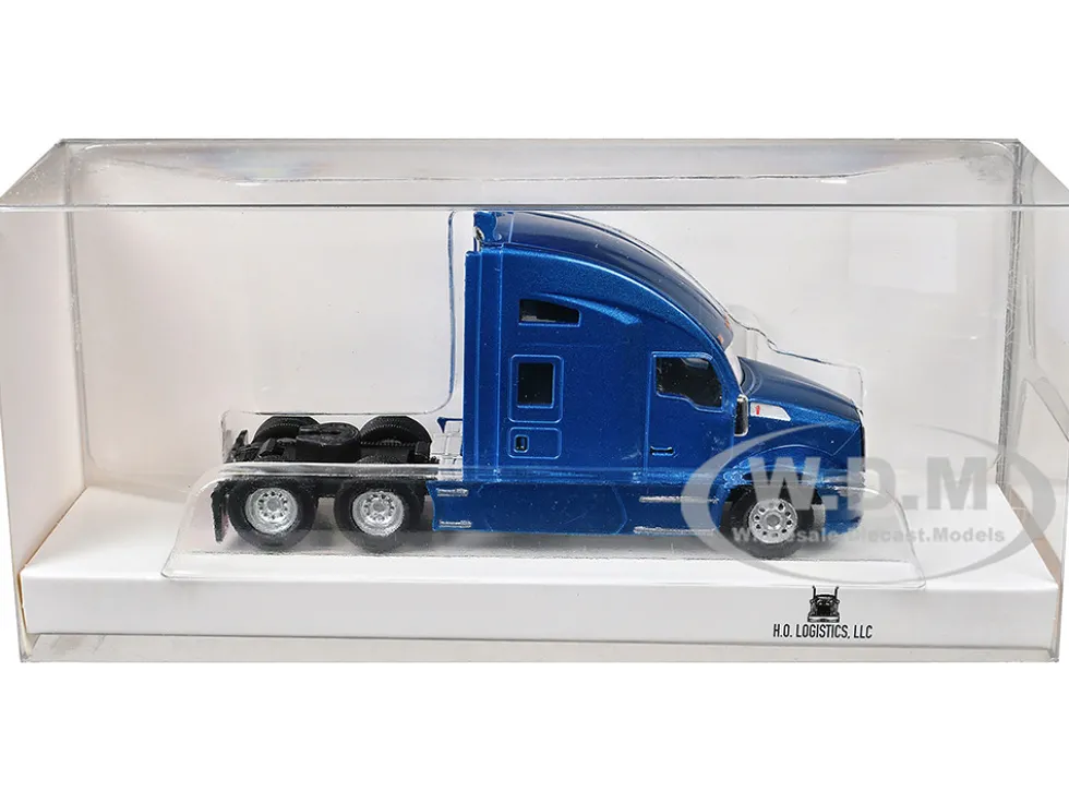 Kenworth T680 Sleeper Cab Blue Metallic 1/87 (HO) Plastic Model Car by HO Logistics