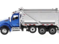 Kenworth T880S SFFA Tandem Axle Pusher Axle OX Stampede Dump Truck Blue and Chrome Transport Series 1/50 Diecast Model Diecast Masters 71078