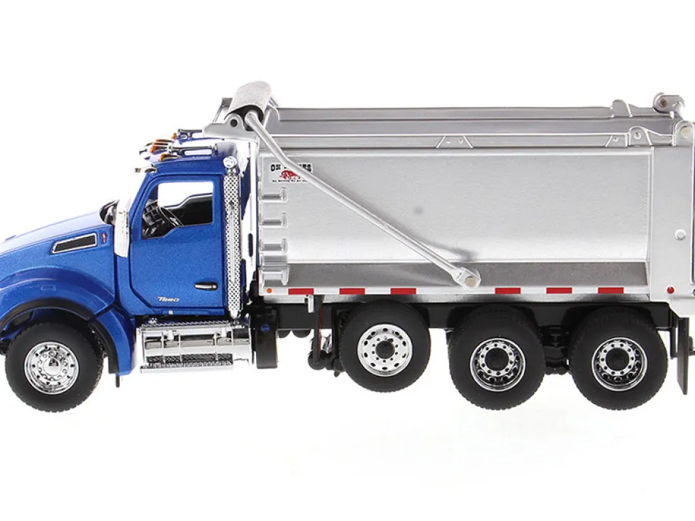 Kenworth T880S SFFA Tandem Axle Pusher Axle OX Stampede Dump Truck Blue and Chrome Transport Series 1/50 Diecast Model Diecast Masters 71078