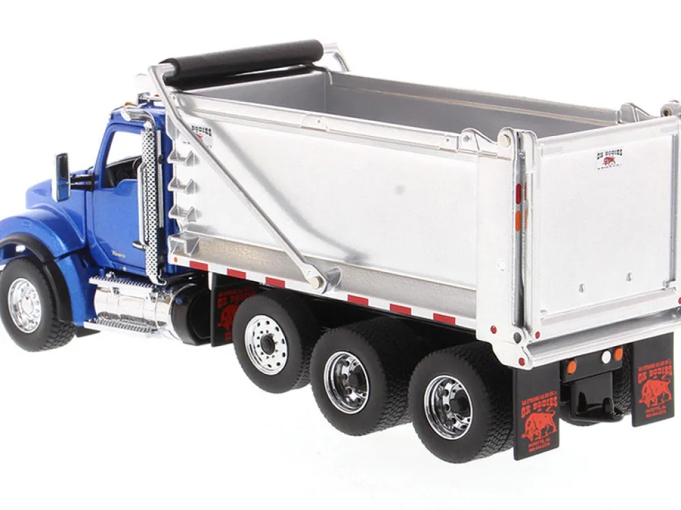 Kenworth T880S SFFA Tandem Axle Pusher Axle OX Stampede Dump Truck Blue and Chrome Transport Series 1/50 Diecast Model Diecast Masters 71078