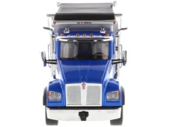 Kenworth T880S SFFA Tandem Axle Pusher Axle OX Stampede Dump Truck Blue and Chrome Transport Series 1/50 Diecast Model Diecast Masters 71078