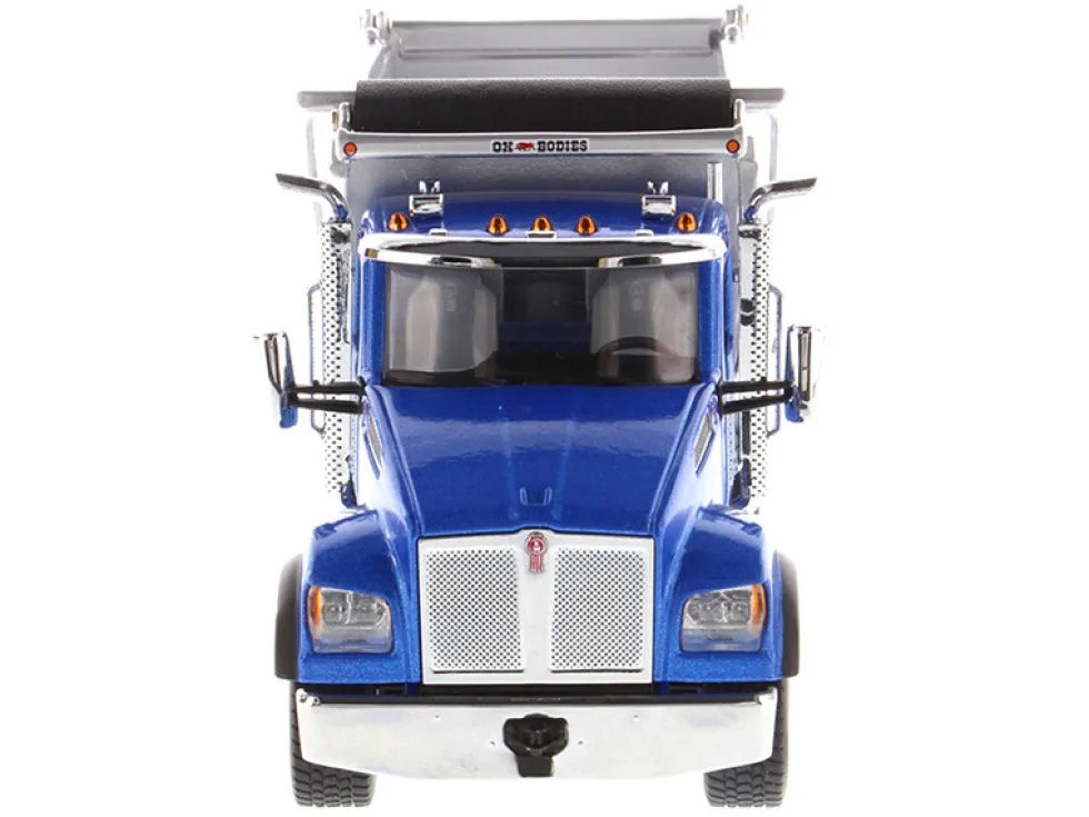 Kenworth T880S SFFA Tandem Axle Pusher Axle OX Stampede Dump Truck Blue and Chrome Transport Series 1/50 Diecast Model Diecast Masters 71078