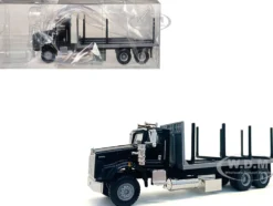Kenworth T800 Stake Bed Truck Black 1/87 (HO) Plastic Model Car by Promotex