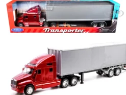 Kenworth T2000 Truck Red Metallic with Gray Container "Transporter" Series 1/32 Diecast Model by Welly