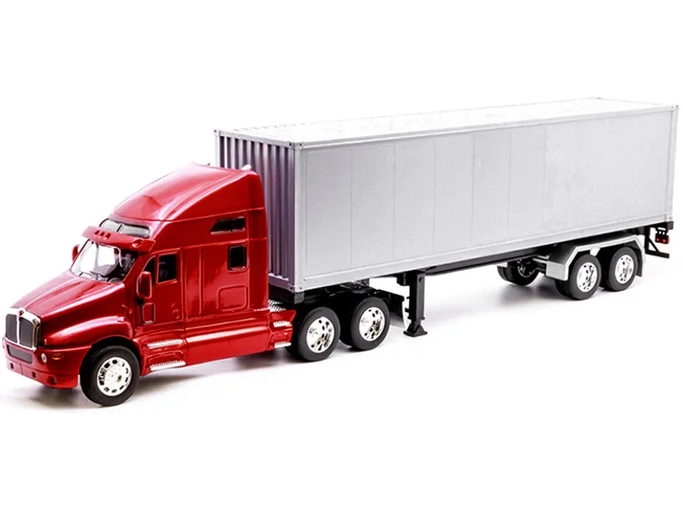Kenworth T2000 Truck Red Metallic with Gray Container "Transporter" Series 1/32 Diecast Model by Welly