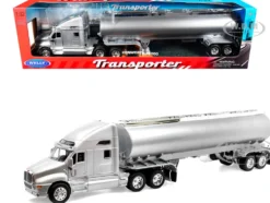 Kenworth T2000 Truck Silver Metallic with Silver Tanker Trailer "Transporter" Series 1/32 Diecast Model by Welly