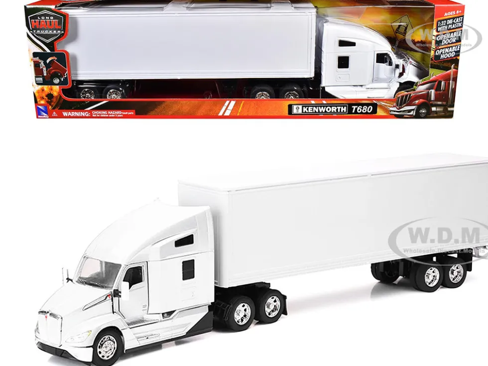 Kenworth T680 Truck White with Dry Van Trailer White "Long Haul Trucker" Series 1/32 Diecast Model by New Ray