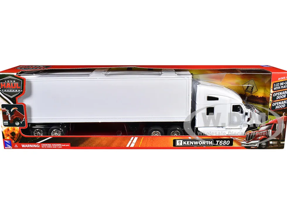 Kenworth T680 Truck White with Dry Van Trailer White "Long Haul Trucker" Series 1/32 Diecast Model by New Ray